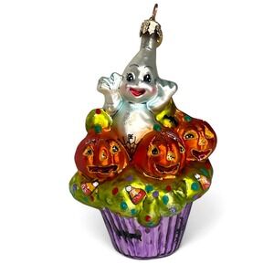 2001 Rare Christopher Radko Trick o Sweet Ghost Cupcake Glass Ornament Halloween